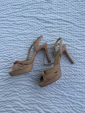 Nude Knotted Platform Slingback Heels